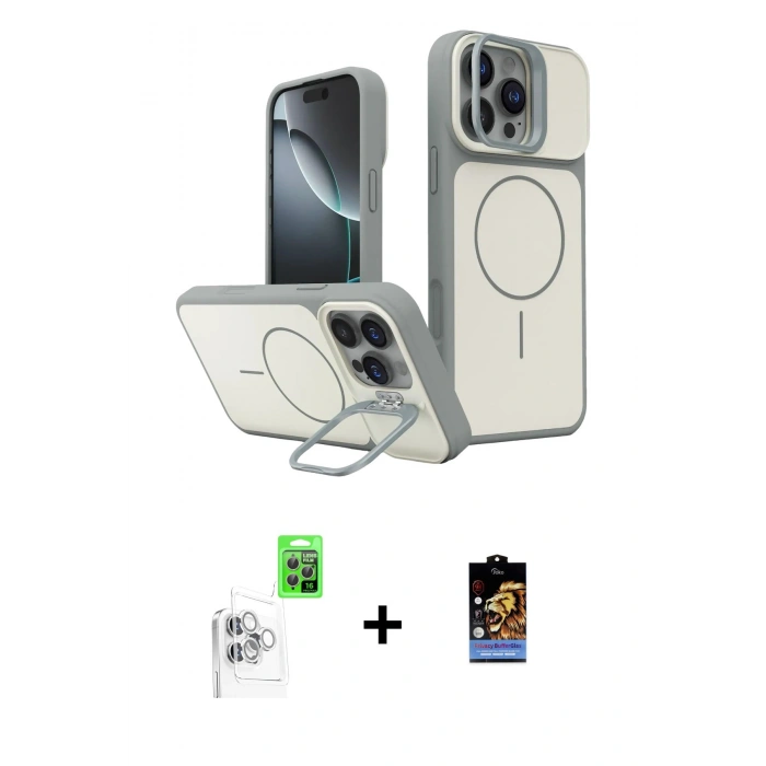 MARSİLYAN™- iPhone 16 Pro Max Kılıf İz Modern Prime - Siyah Buffer Hayalet Cam Ekran Koruyucu + Raze Metal Kamera Lens - BZ