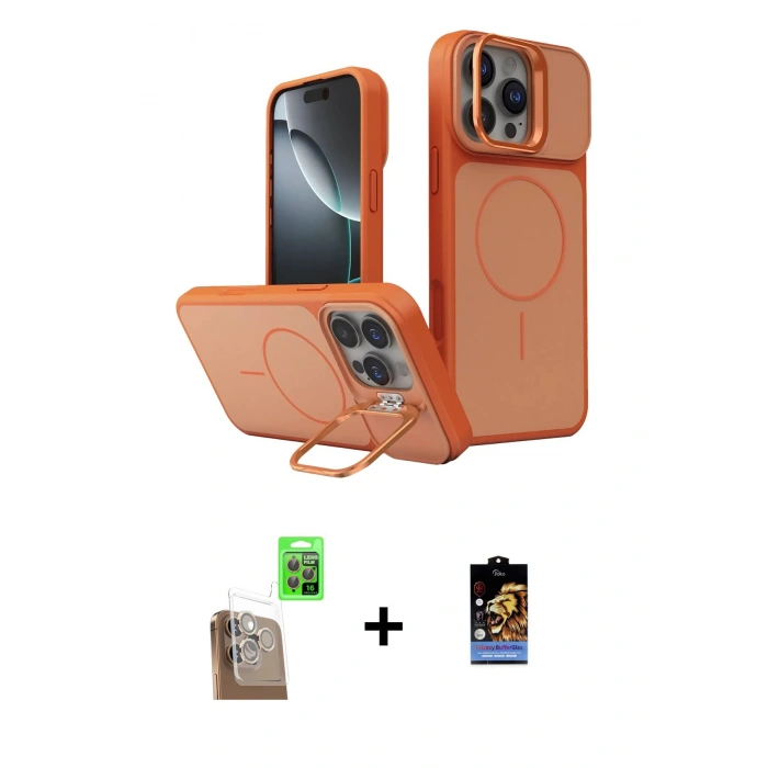 MARSİLYAN™- iPhone 16 Pro Max Kılıf İz Modern Prime - Siyah Buffer Hayalet Cam Ekran Koruyucu + Raze Metal Kamera Lens - CLTM