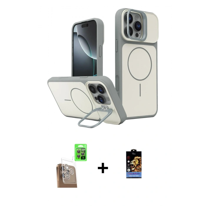 MARSİLYAN™- iPhone 16 Pro Max Kılıf İz Modern Prime - Siyah Buffer Hayalet Cam Ekran Koruyucu + Raze Metal Kamera Lens - CLTM