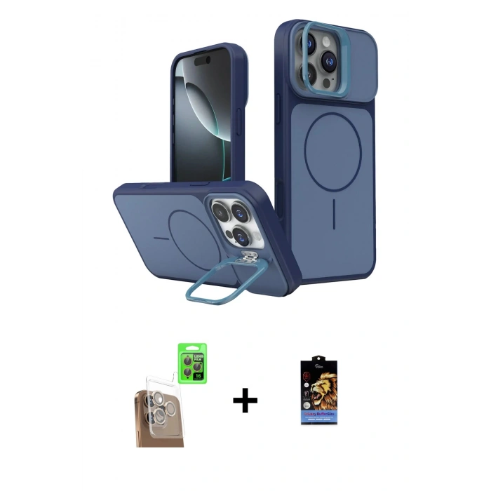 MARSİLYAN™- iPhone 16 Pro Max Kılıf İz Modern Prime - Siyah Buffer Hayalet Cam Ekran Koruyucu + Raze Metal Kamera Lens - CLTM