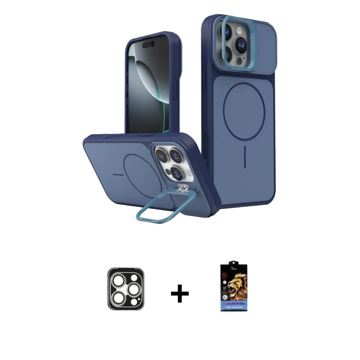 MARSİLYAN™- iPhone 16 Pro Max Kılıf İz Modern Prime - Siyah Buffer Hayalet Cam Ekran Koruyucu + PVD Metal Kamera Lens - GS