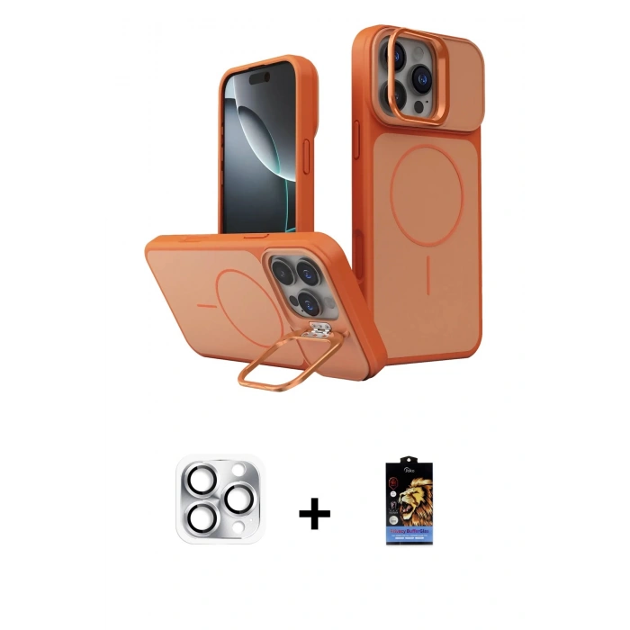 MARSİLYAN™- iPhone 16 Pro Max Kılıf İz Modern Prime - Siyah Buffer Hayalet Cam Ekran Koruyucu + Pers Alüminyum Kamera Lens - GS