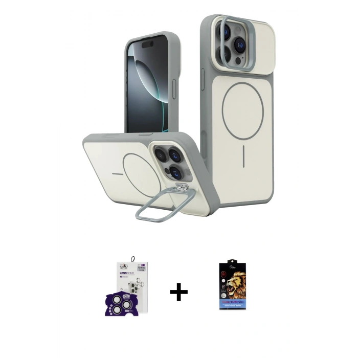 MARSİLYAN™- iPhone 16 Pro Max Kılıf İz Modern Prime - Siyah Buffer Hayalet Cam Ekran Koruyucu + Titanyum Gri Bilvis Titan Kamera Lens