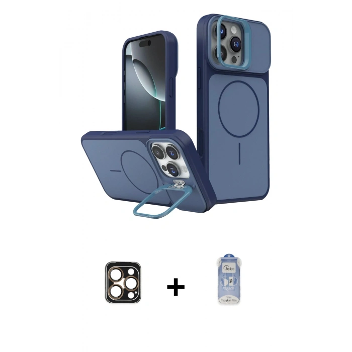 MARSİLYAN™- iPhone 16 Pro Max Kılıf İz Modern Prime - Siyah Joko Magic 5D Cam + PVD Metal Kamera Lens - GD