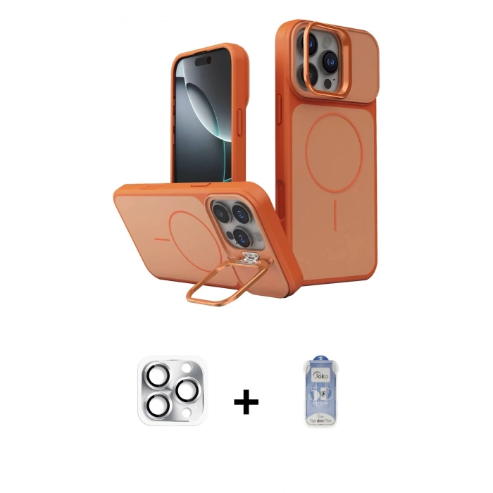 MARSİLYAN™- iPhone 16 Pro Max Kılıf İz Modern Prime - Siyah Joko Magic 5D Cam + Pers Alüminyum Kamera Lens - GS