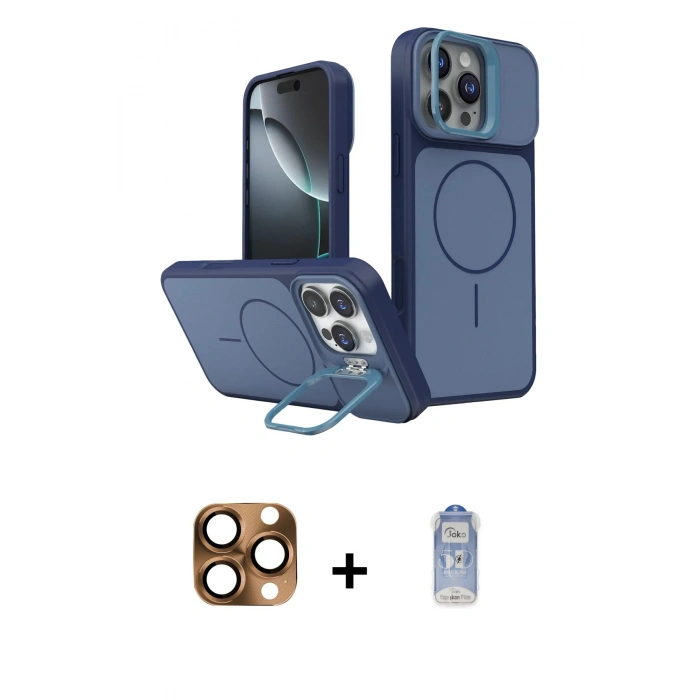 MARSİLYAN™- iPhone 16 Pro Max Kılıf İz Modern Prime - Siyah Joko Magic 5D Cam + Pers Alüminyum Kamera Lens - CLTM
