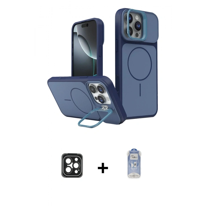 MARSİLYAN™- iPhone 16 Pro Max Kılıf İz Modern Prime - Siyah Joko Magic 5D Cam + PVD Metal Kamera Lens - SH