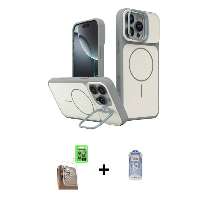 MARSİLYAN™- iPhone 16 Pro Max Kılıf İz Modern Prime - Siyah Joko Magic 5D Cam + Raze Metal Kamera Lens - CLTM