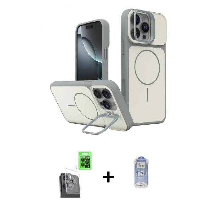 MARSİLYAN™- iPhone 16 Pro Max Kılıf İz Modern Prime - Siyah Joko Magic 5D Cam + Raze Metal Kamera Lens - SH