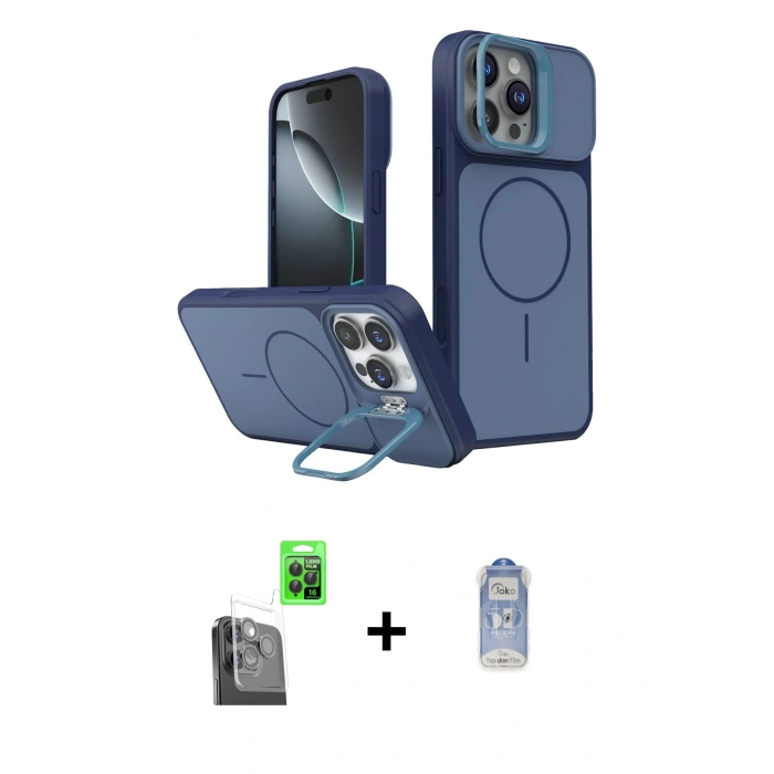 MARSİLYAN™- iPhone 16 Pro Max Kılıf İz Modern Prime - Siyah Joko Magic 5D Cam + Raze Metal Kamera Lens - SH