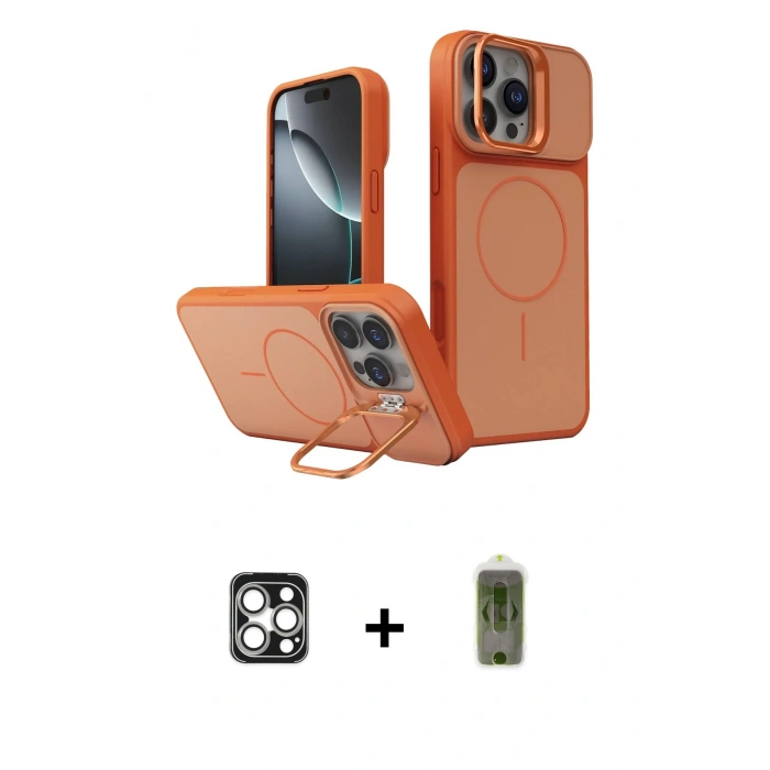 MARSİLYAN™- iPhone 16 Pro Max Kılıf İz Modern Prime - Siyah Joko Magic 5D Hayalet Cam + Gümüş PVD Metal Kamera Lens
