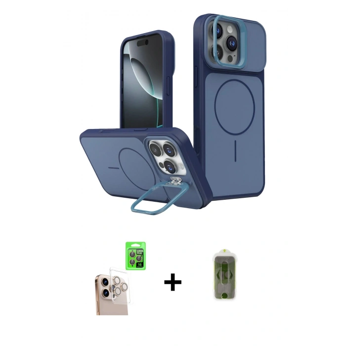 MARSİLYAN™- iPhone 16 Pro Max Kılıf İz Modern Prime - Siyah Joko Magic 5D Hayalet Cam + Raze Metal Kamera Lens - NLGY