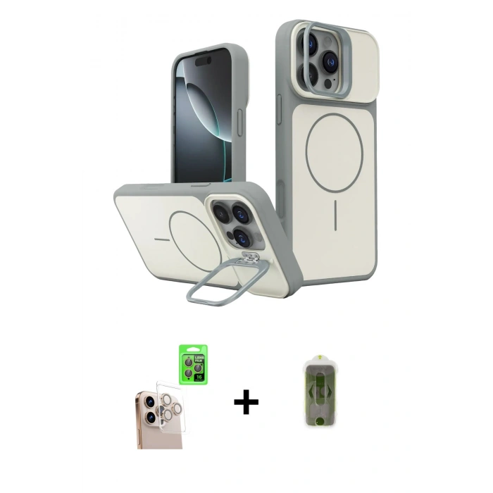 MARSİLYAN™- iPhone 16 Pro Max Kılıf İz Modern Prime - Siyah Joko Magic 5D Hayalet Cam + Raze Metal Kamera Lens - NLGY