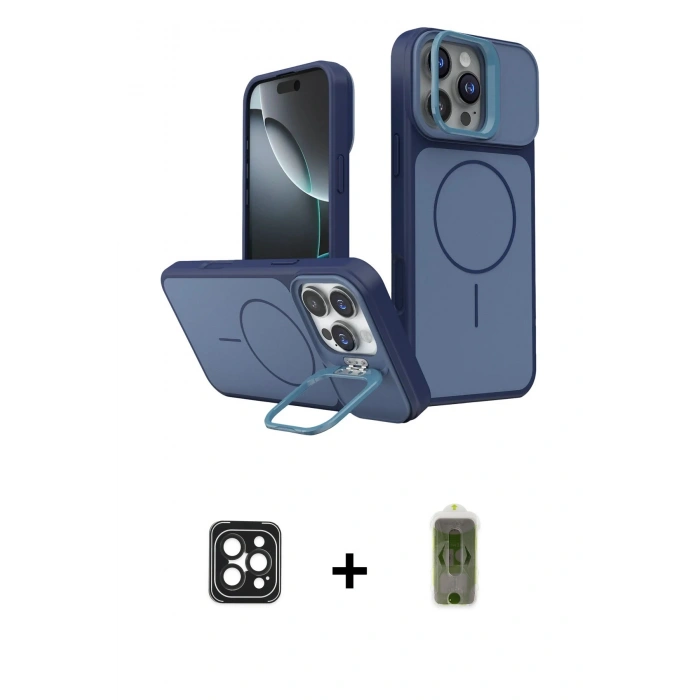 MARSİLYAN™- iPhone 16 Pro Max Kılıf İz Modern Prime - Siyah Joko Magic 5D Hayalet Cam + Siyah PVD Metal Kamera Lens