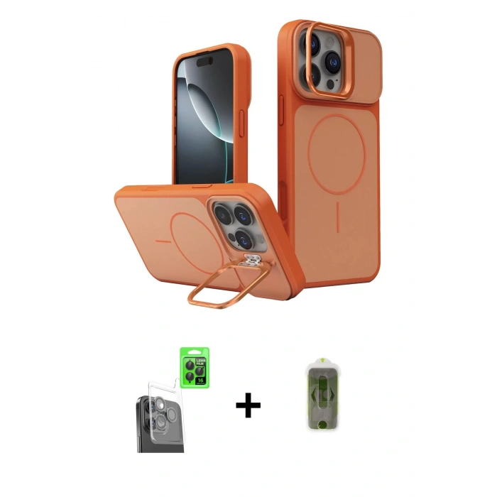 MARSİLYAN™- iPhone 16 Pro Max Kılıf İz Modern Prime - Siyah Joko Magic 5D Hayalet Cam + Siyah Raze Metal Kamera Lens