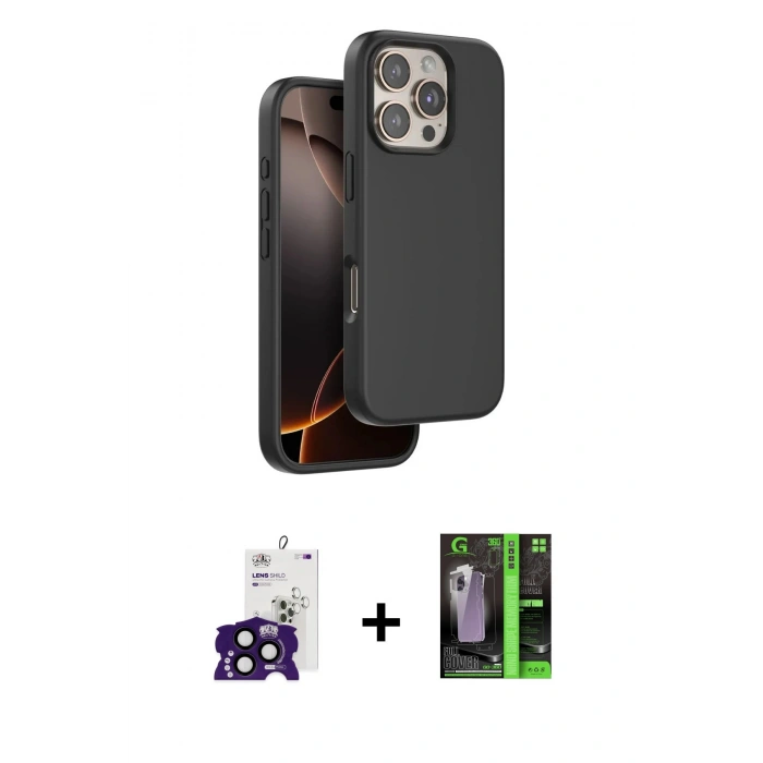 MARSİLYAN™- iPhone 16 Pro Max Kılıf Kıvılcım Çizgi Serisi - Şeffaf 360 Full Body Arka Koruyucu + Bilvis Titan Kamera Lens - SH