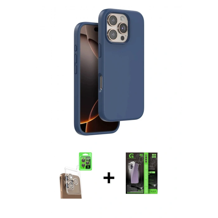 MARSİLYAN™- iPhone 16 Pro Max Kılıf Kıvılcım Çizgi Serisi - Şeffaf 360 Full Body Arka Koruyucu + Raze Metal Kamera Lens - CLTM
