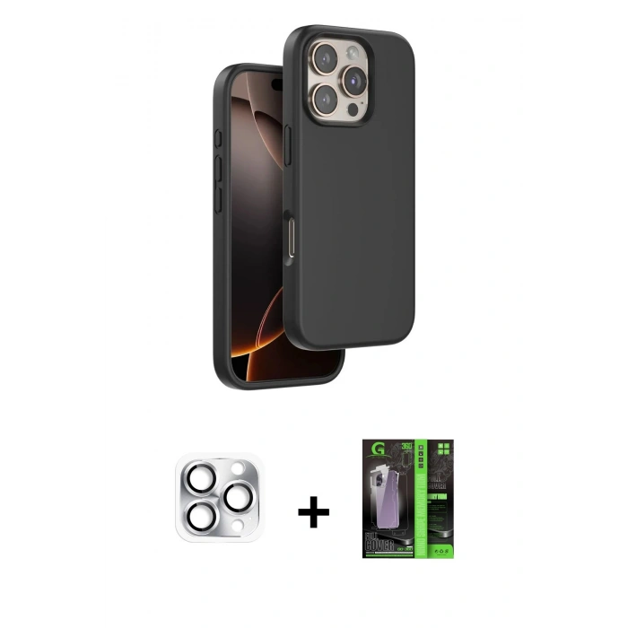 MARSİLYAN™- iPhone 16 Pro Max Kılıf Kıvılcım Çizgi Serisi - Şeffaf 360 Full Body Arka Koruyucu + Gümüş Pers Alüminyum Kamera Lens