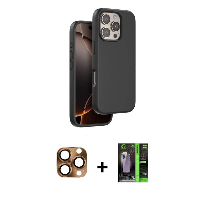 MARSİLYAN™- iPhone 16 Pro Max Kılıf Kıvılcım Çizgi Serisi - Şeffaf 360 Full Body Arka Koruyucu + Pers Alüminyum Kamera Lens - CLTM
