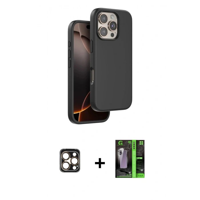 MARSİLYAN™- iPhone 16 Pro Max Kılıf Kıvılcım Çizgi Serisi - Şeffaf 360 Full Body Arka Koruyucu + PVD Metal Kamera Lens - GD