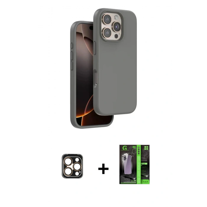 MARSİLYAN™- iPhone 16 Pro Max Kılıf Kıvılcım Çizgi Serisi - Şeffaf 360 Full Body Arka Koruyucu + PVD Metal Kamera Lens - GD
