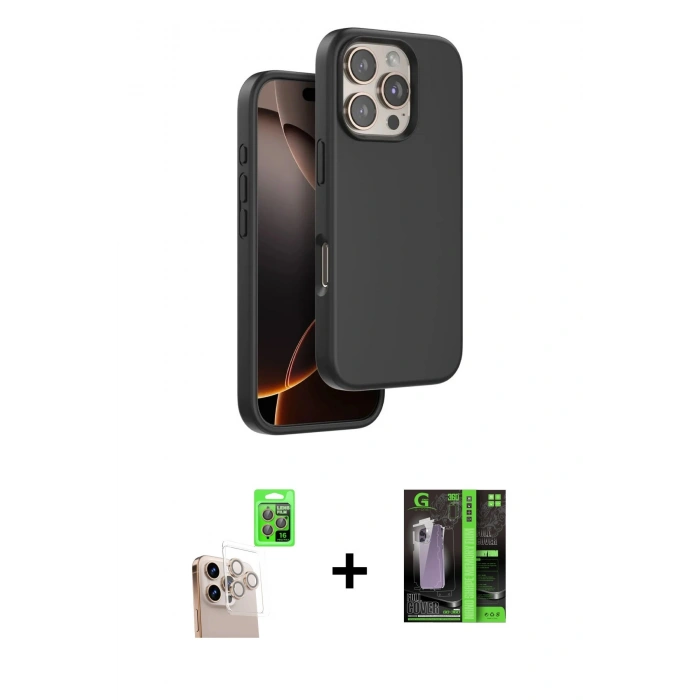 MARSİLYAN™- iPhone 16 Pro Max Kılıf Kıvılcım Çizgi Serisi - Şeffaf 360 Full Body Arka Koruyucu + Raze Metal Kamera Lens - NLGY