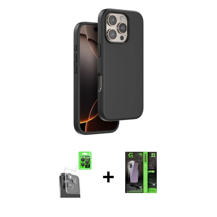 MARSİLYAN™- iPhone 16 Pro Max Kılıf Kıvılcım Çizgi Serisi - Şeffaf 360 Full Body Arka Koruyucu + Raze Metal Kamera Lens - SH