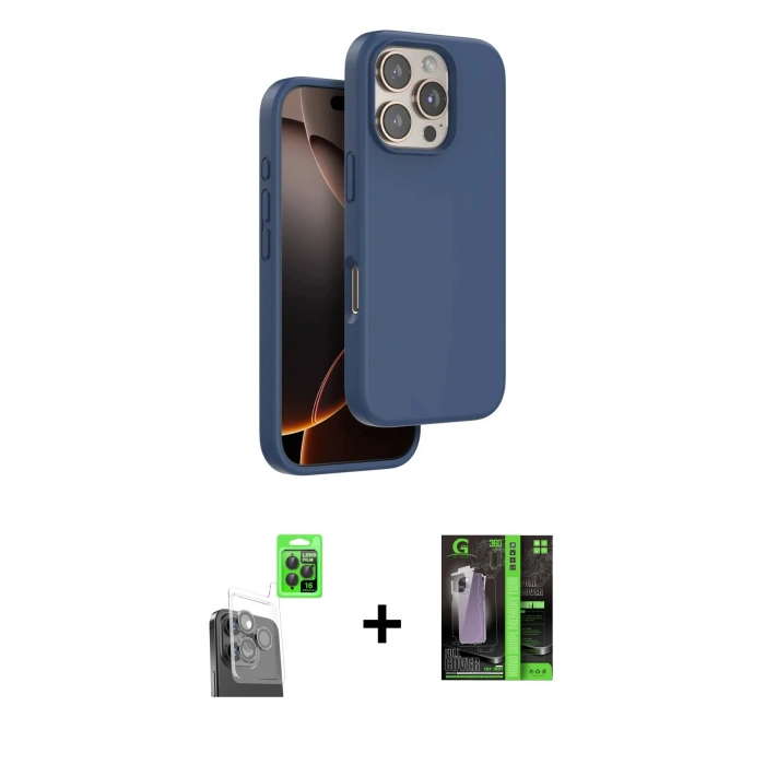 MARSİLYAN™- iPhone 16 Pro Max Kılıf Kıvılcım Çizgi Serisi - Şeffaf 360 Full Body Arka Koruyucu + Raze Metal Kamera Lens - SH