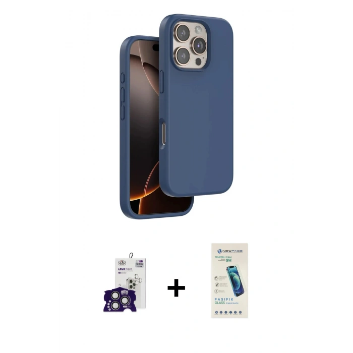 MARSİLYAN™- iPhone 16 Pro Max Kılıf Kıvılcım Çizgi Serisi - Şeffaf Pasifik Cam Ekran Koruyucu + Bilvis Titan Kamera Lens - TMGI