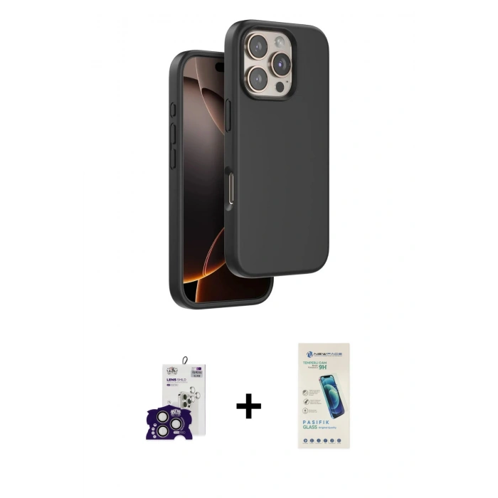 MARSİLYAN™- iPhone 16 Pro Max Kılıf Kıvılcım Çizgi Serisi - Şeffaf Pasifik Cam Ekran Koruyucu + Bilvis Titan Kamera Lens - TMGI