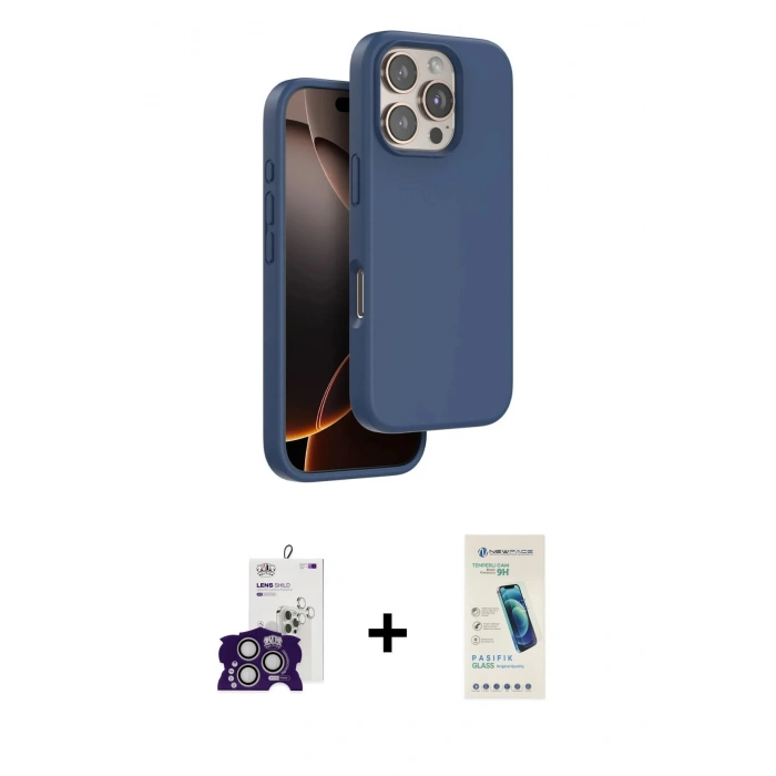 MARSİLYAN™- iPhone 16 Pro Max Kılıf Kıvılcım Çizgi Serisi - Şeffaf Pasifik Cam Ekran Koruyucu + Bilvis Titan Kamera Lens - GS