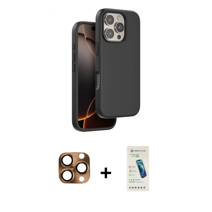 MARSİLYAN™- iPhone 16 Pro Max Kılıf Kıvılcım Çizgi Serisi - Şeffaf Pasifik Cam Ekran Koruyucu + Pers Alüminyum Kamera Lens - CLTM