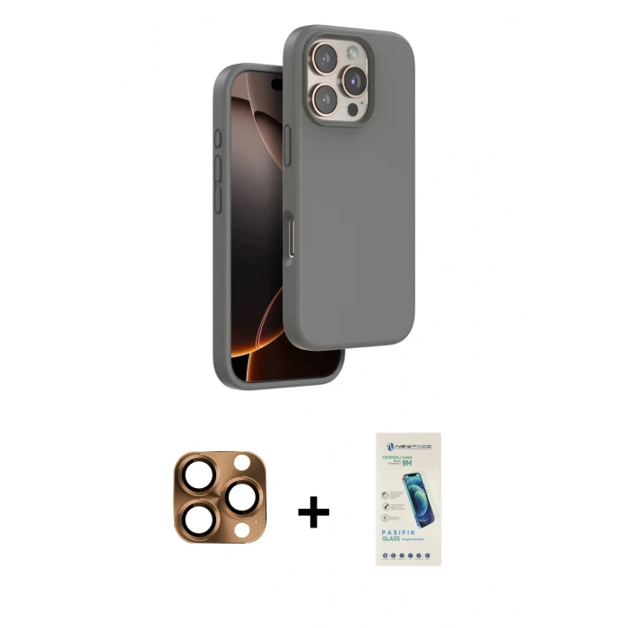 MARSİLYAN™- iPhone 16 Pro Max Kılıf Kıvılcım Çizgi Serisi - Şeffaf Pasifik Cam Ekran Koruyucu + Pers Alüminyum Kamera Lens - CLTM