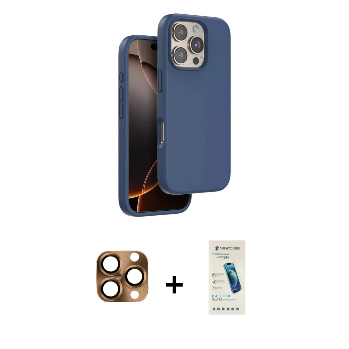 MARSİLYAN™- iPhone 16 Pro Max Kılıf Kıvılcım Çizgi Serisi - Şeffaf Pasifik Cam Ekran Koruyucu + Pers Alüminyum Kamera Lens - CLTM