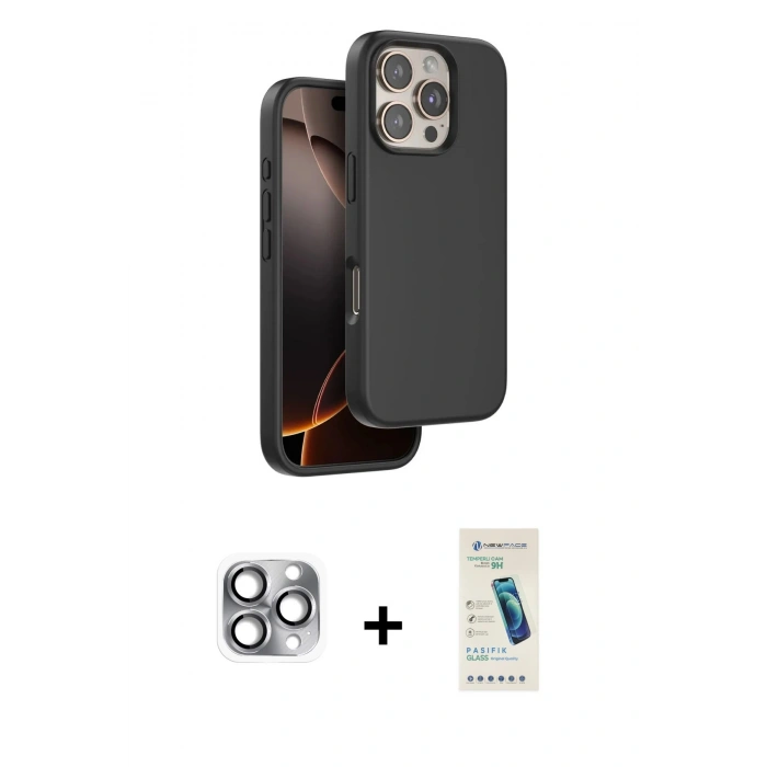 MARSİLYAN™- iPhone 16 Pro Max Kılıf Kıvılcım Çizgi Serisi - Şeffaf Pasifik Cam Ekran Koruyucu + Pers Alüminyum Kamera Lens - GI