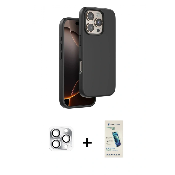 MARSİLYAN™- iPhone 16 Pro Max Kılıf Kıvılcım Çizgi Serisi - Şeffaf Pasifik Cam Ekran Koruyucu + Pers Alüminyum Kamera Lens - GS