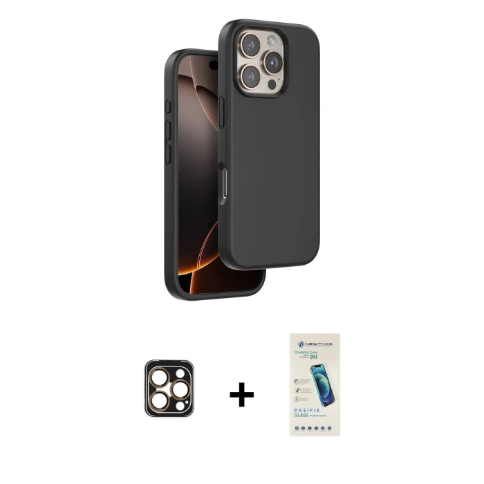 MARSİLYAN™- iPhone 16 Pro Max Kılıf Kıvılcım Çizgi Serisi - Şeffaf Pasifik Cam Ekran Koruyucu + PVD Metal Kamera Lens - GD