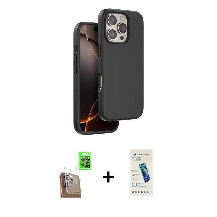 MARSİLYAN™- iPhone 16 Pro Max Kılıf Kıvılcım Çizgi Serisi - Şeffaf Pasifik Cam Ekran Koruyucu + Raze Metal Kamera Lens - CLTM
