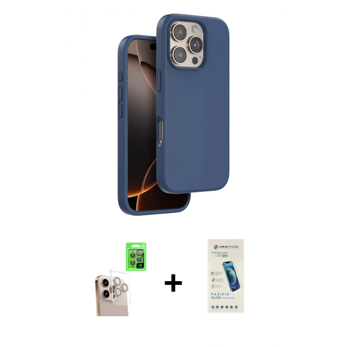 MARSİLYAN™- iPhone 16 Pro Max Kılıf Kıvılcım Çizgi Serisi - Şeffaf Pasifik Cam Ekran Koruyucu + Raze Metal Kamera Lens - NLGY