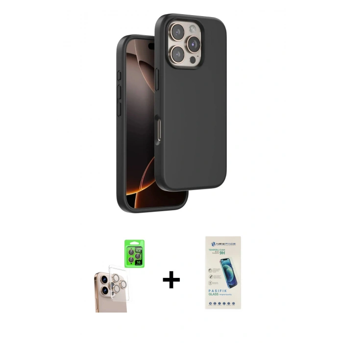 MARSİLYAN™- iPhone 16 Pro Max Kılıf Kıvılcım Çizgi Serisi - Şeffaf Pasifik Cam Ekran Koruyucu + Raze Metal Kamera Lens - NLGY
