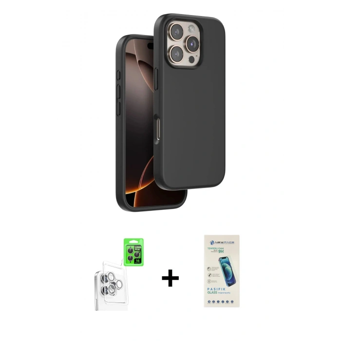MARSİLYAN™- iPhone 16 Pro Max Kılıf Kıvılcım Çizgi Serisi - Şeffaf Pasifik Cam Ekran Koruyucu + Raze Metal Kamera Lens - BZ