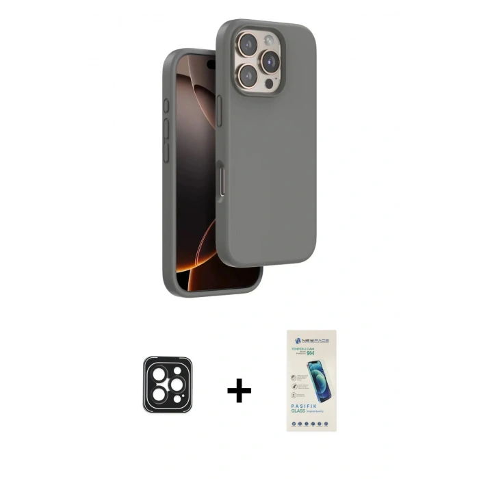 MARSİLYAN™- iPhone 16 Pro Max Kılıf Kıvılcım Çizgi Serisi - Şeffaf Pasifik Cam Ekran Koruyucu + Siyah PVD Metal Kamera Lens