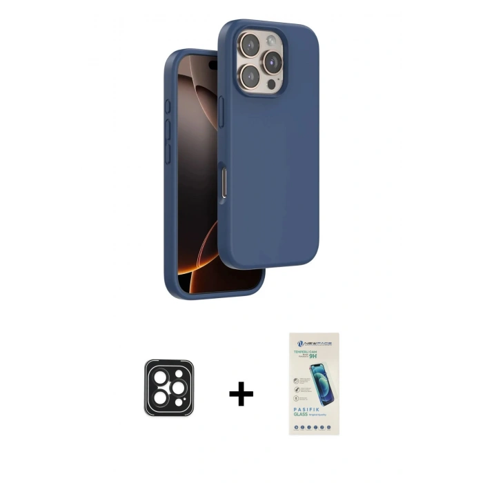 MARSİLYAN™- iPhone 16 Pro Max Kılıf Kıvılcım Çizgi Serisi - Şeffaf Pasifik Cam Ekran Koruyucu + Siyah PVD Metal Kamera Lens