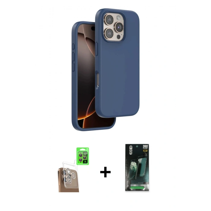 MARSİLYAN™- iPhone 16 Pro Max Kılıf Kıvılcım Çizgi Serisi - Siyah 360 Mat Full Body Arka Koruyucu + Raze Metal Kamera Lens - CLTM