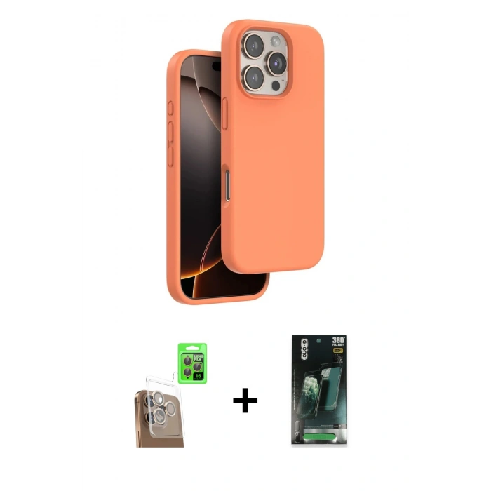 MARSİLYAN™- iPhone 16 Pro Max Kılıf Kıvılcım Çizgi Serisi - Siyah 360 Mat Full Body Arka Koruyucu + Raze Metal Kamera Lens - CLTM