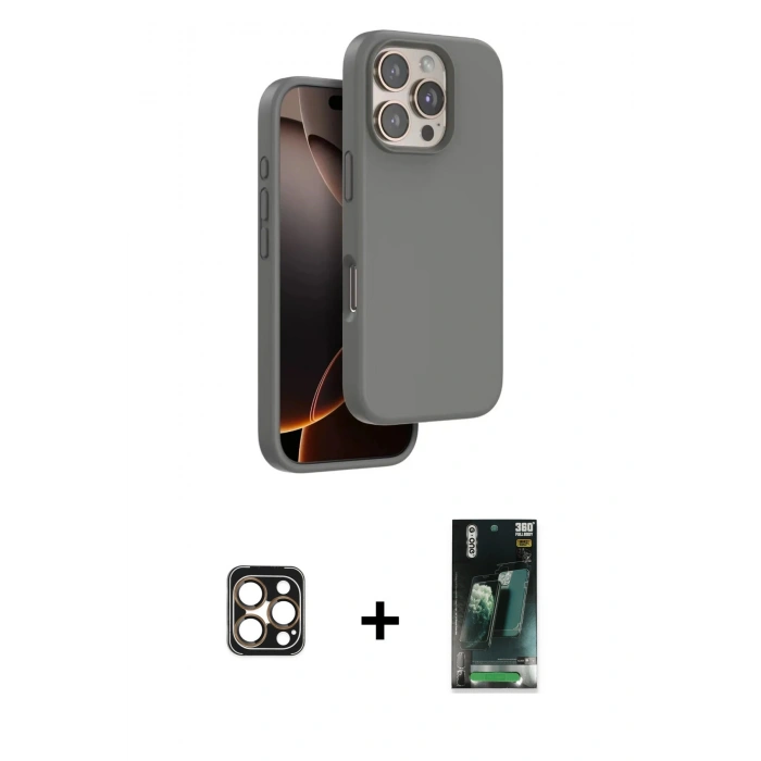 MARSİLYAN™- iPhone 16 Pro Max Kılıf Kıvılcım Çizgi Serisi - Siyah 360 Mat Full Body Arka Koruyucu + PVD Metal Kamera Lens - GD