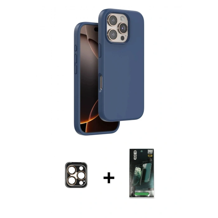 MARSİLYAN™- iPhone 16 Pro Max Kılıf Kıvılcım Çizgi Serisi - Siyah 360 Mat Full Body Arka Koruyucu + PVD Metal Kamera Lens - GD
