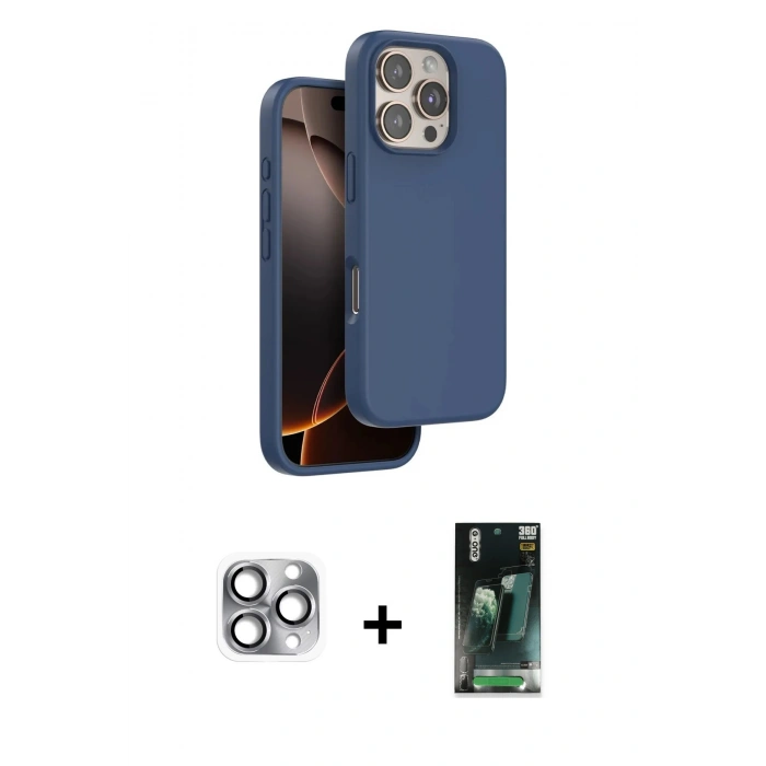 MARSİLYAN™- iPhone 16 Pro Max Kılıf Kıvılcım Çizgi Serisi - Siyah 360 Mat Full Body Arka Koruyucu + Pers Alüminyum Kamera Lens - GI