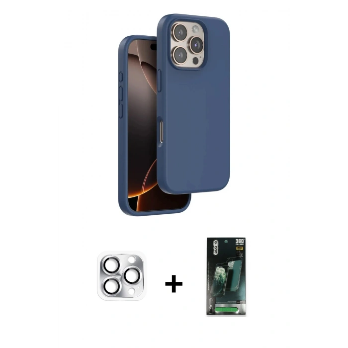 MARSİLYAN™- iPhone 16 Pro Max Kılıf Kıvılcım Çizgi Serisi - Siyah 360 Mat Full Body Arka Koruyucu + Pers Alüminyum Kamera Lens - GS