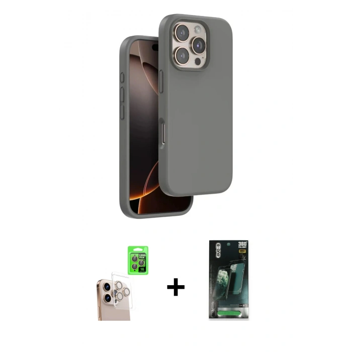 MARSİLYAN™- iPhone 16 Pro Max Kılıf Kıvılcım Çizgi Serisi - Siyah 360 Mat Full Body Arka Koruyucu + Raze Metal Kamera Lens - NLGY